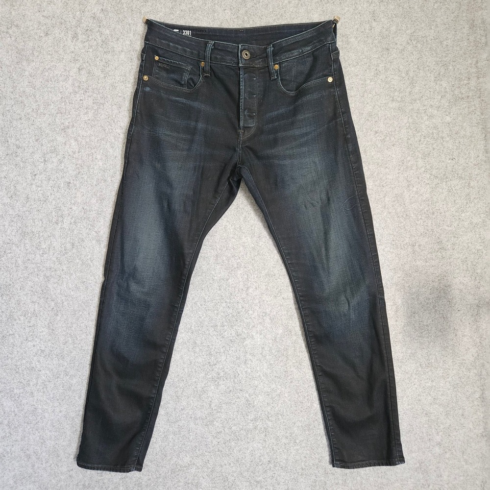 G-Star RAW 3301 Slim Fit Jeans Dark Wash Indigo Button Fly Men's Size 30x30